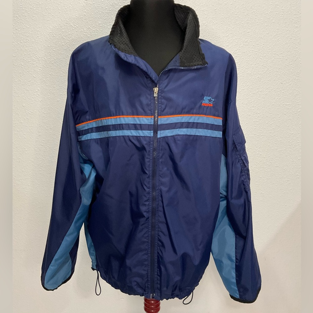 Vintage STARTER Windbreaker Jacket Blue Tones 90s Large